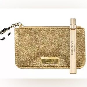 JIMMY CHOO I Want CHOO Gold Glitter Zip Pouch  5X3 EUC